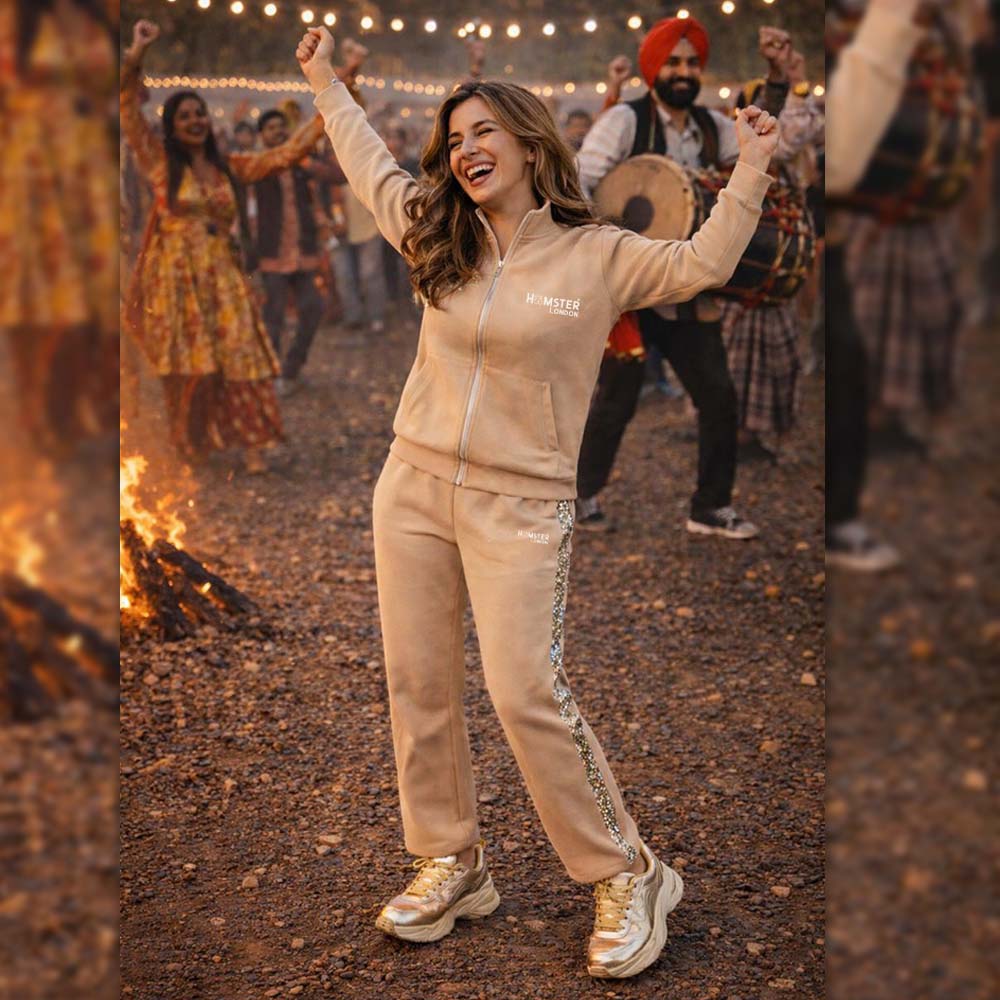 Hamster London Bling Zipper Jacket & Lowers Set Beige