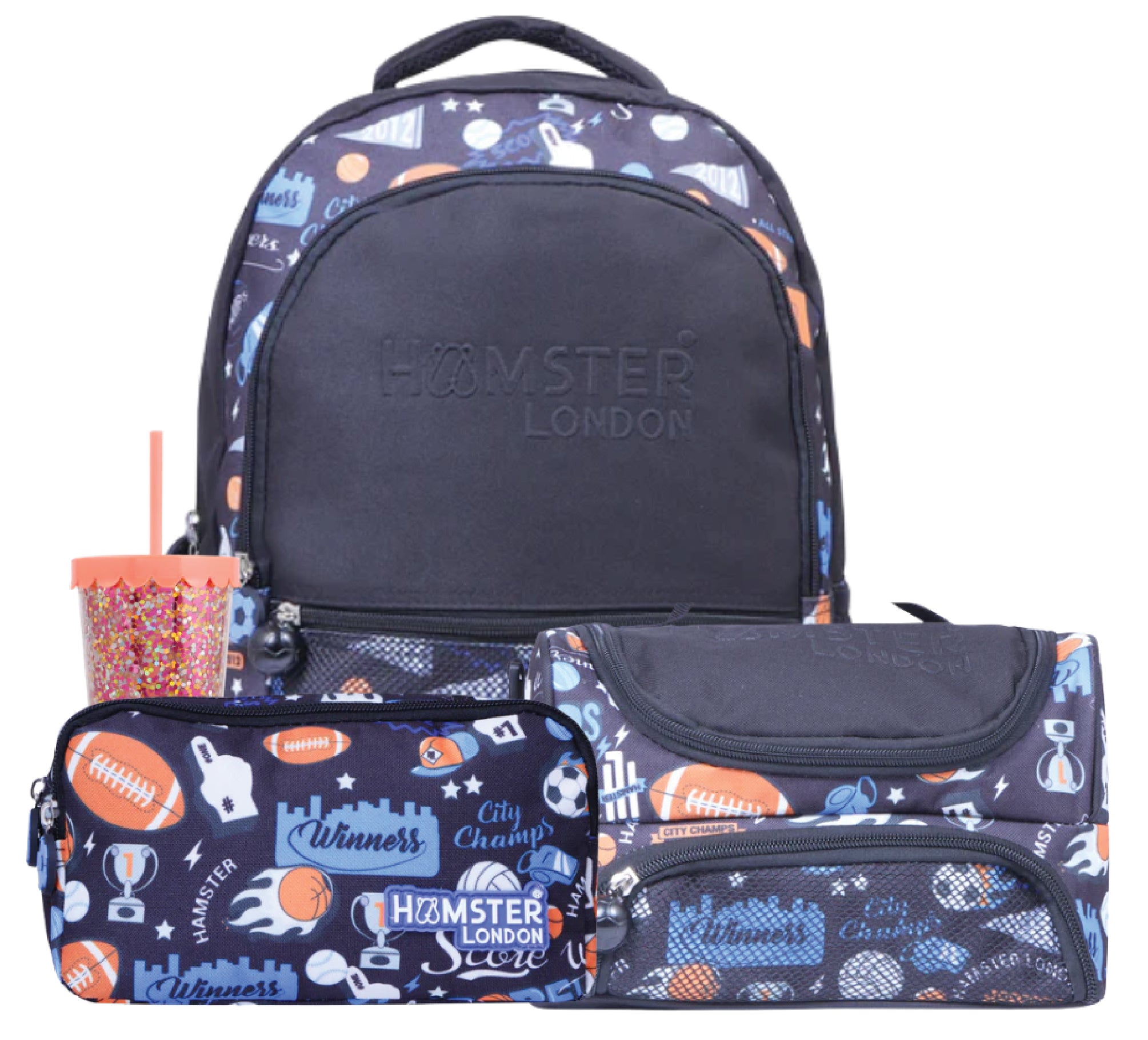 Hamster London School Bundle City Champ Backpack + Lunch Bag + Pouch + Sipper