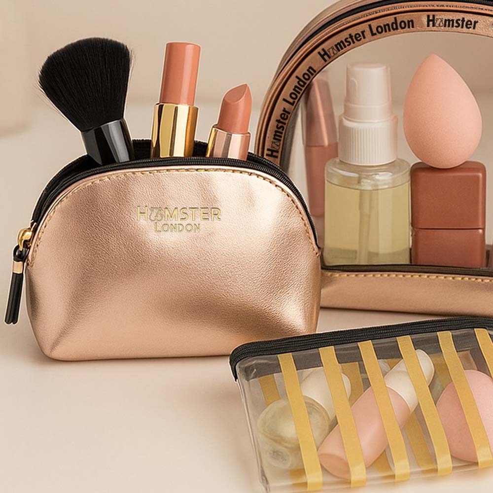 Hamster London Blush Trio Gold Makeup Pouch Set