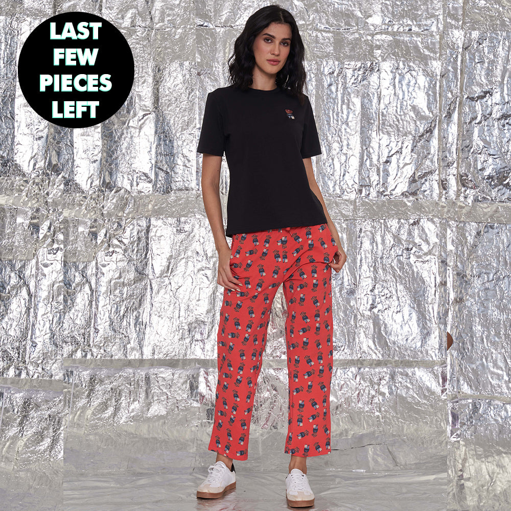 Hamster London Ted H Love NightSuit Set Red Lower & Black Tee