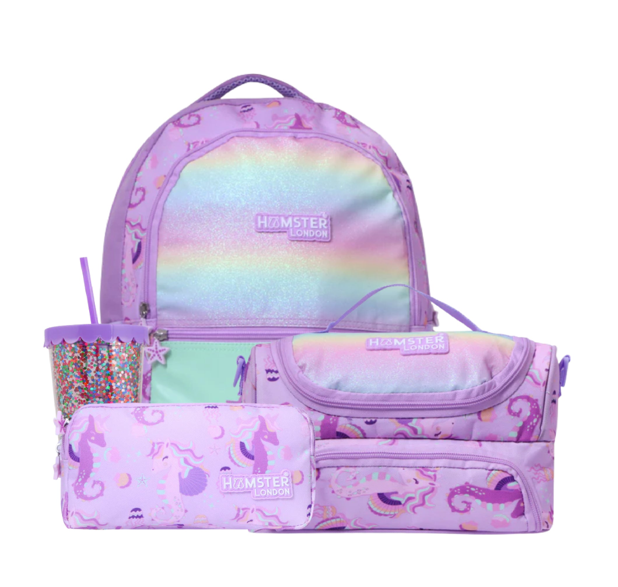 Hamster London School Bundle Twinkle Horn Backpack + Sling + Pouch + Sipper