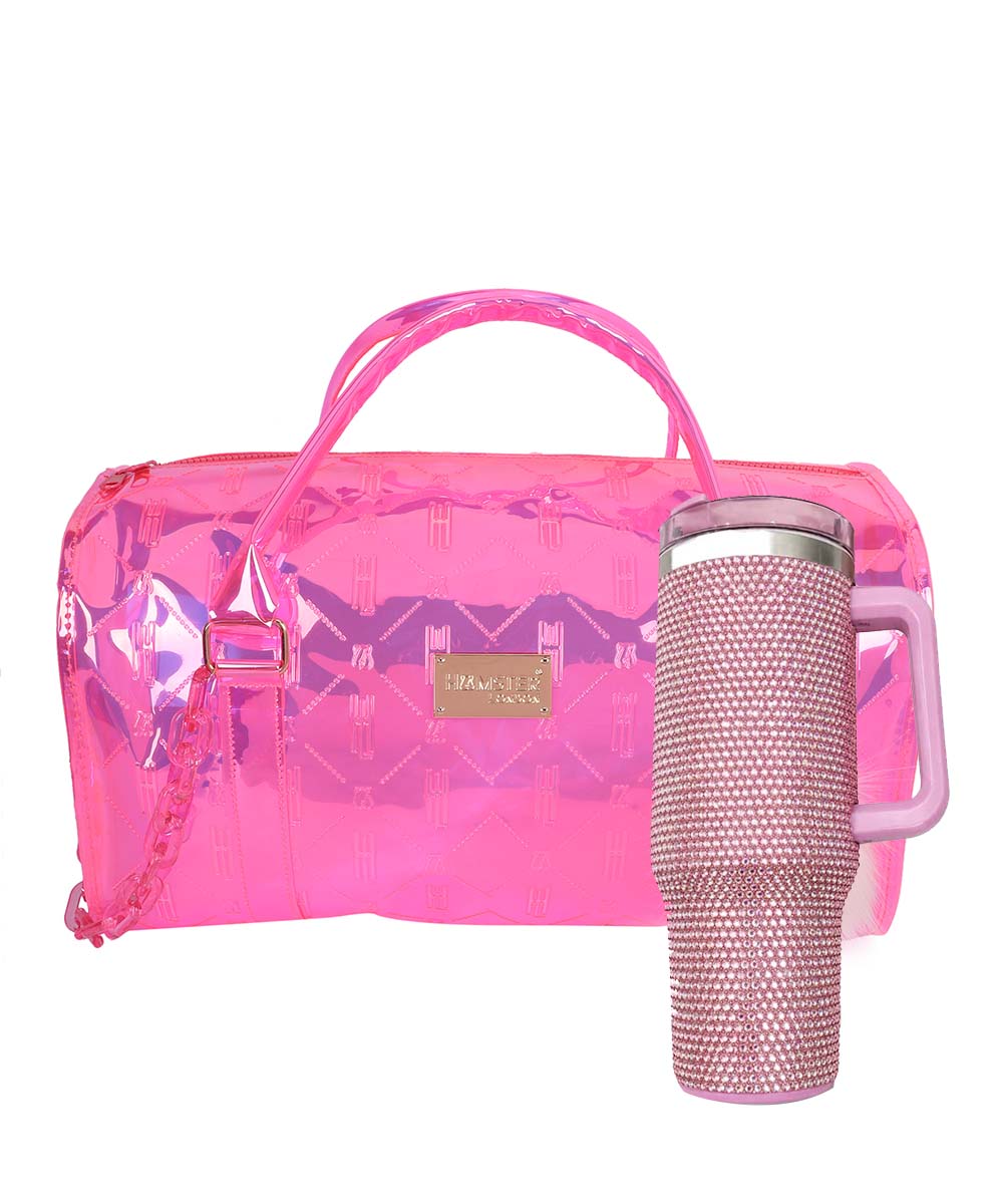 Hamster London Raver Duffle Bag Pink & Crystal Gem Tumbler Pink Set Of 2
