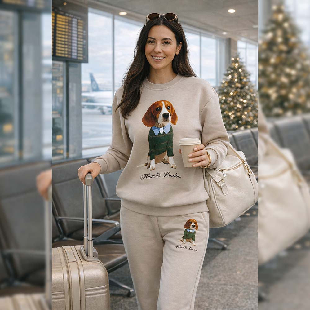 Hamster London Pup H Holiday Beige Sweatshirt & Lower Cord Set