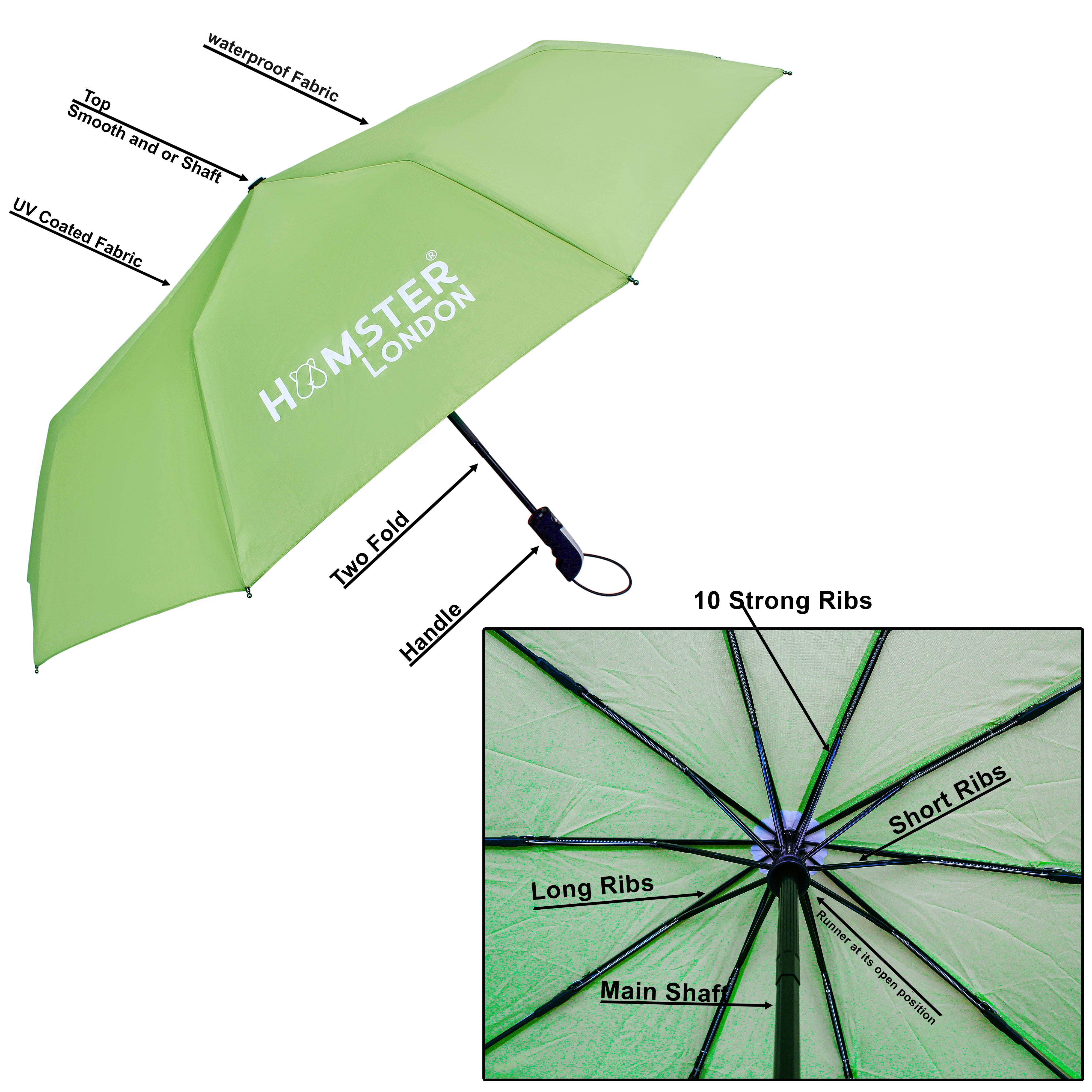 Hamster London Automatic Open & Close Pocket Folding Umbrella (Green)