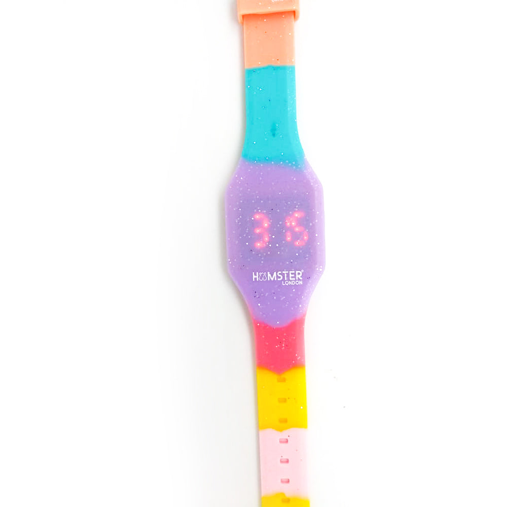 Hamster London Silicon Glitter Digital LED Band Wrist Watch Purple Glitter Multi Color