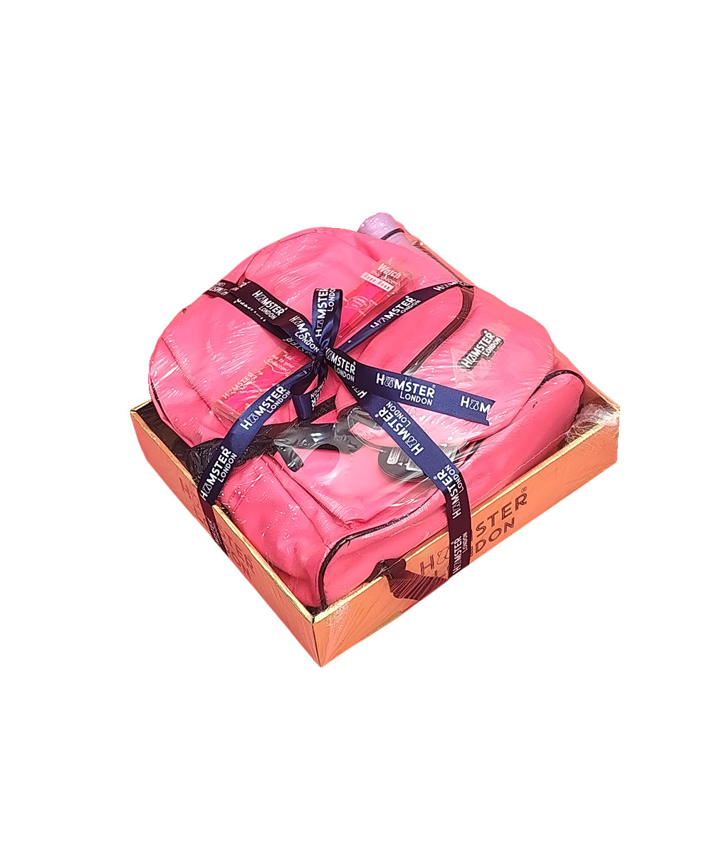 Hamster London Classic Backpack Gift Set with Waist Bag, BPA-Free Bottle & Slap Watch – Pink
