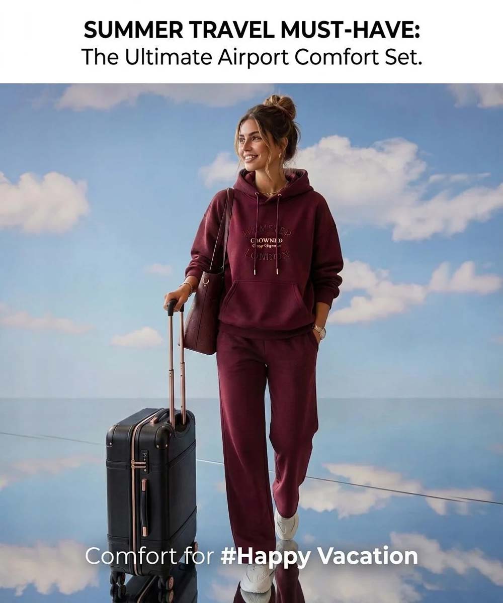 Hamster London Crown Hoodie Maroon Coord Set