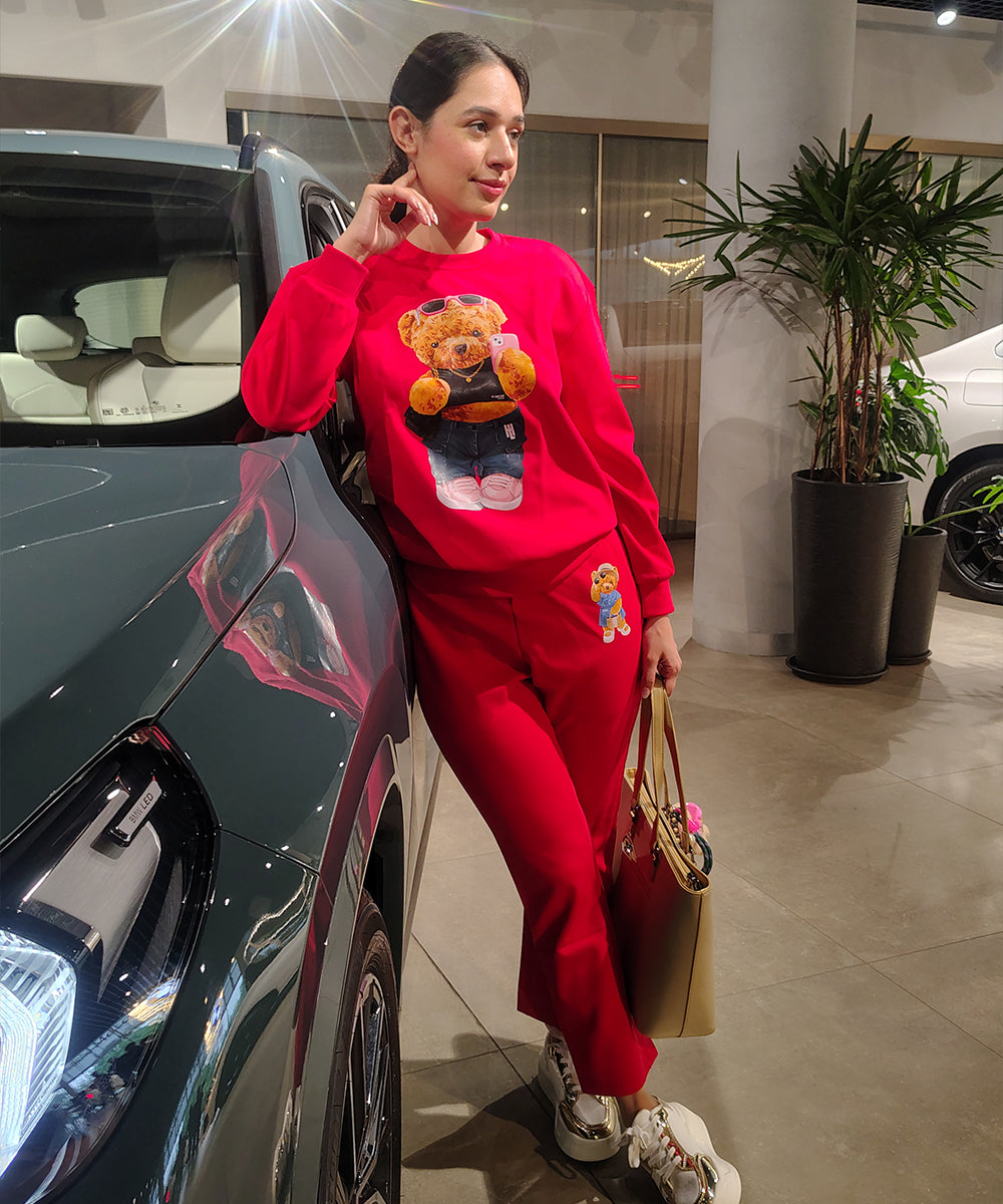 Hamster London Ted H Holiday Red Sweatshirt & Lower Cord Set