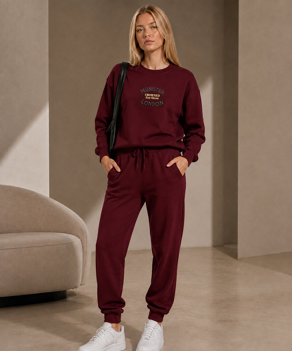 Hamster London Crowned Cozy Throne Sweatshirt & Lowers Set Maroon