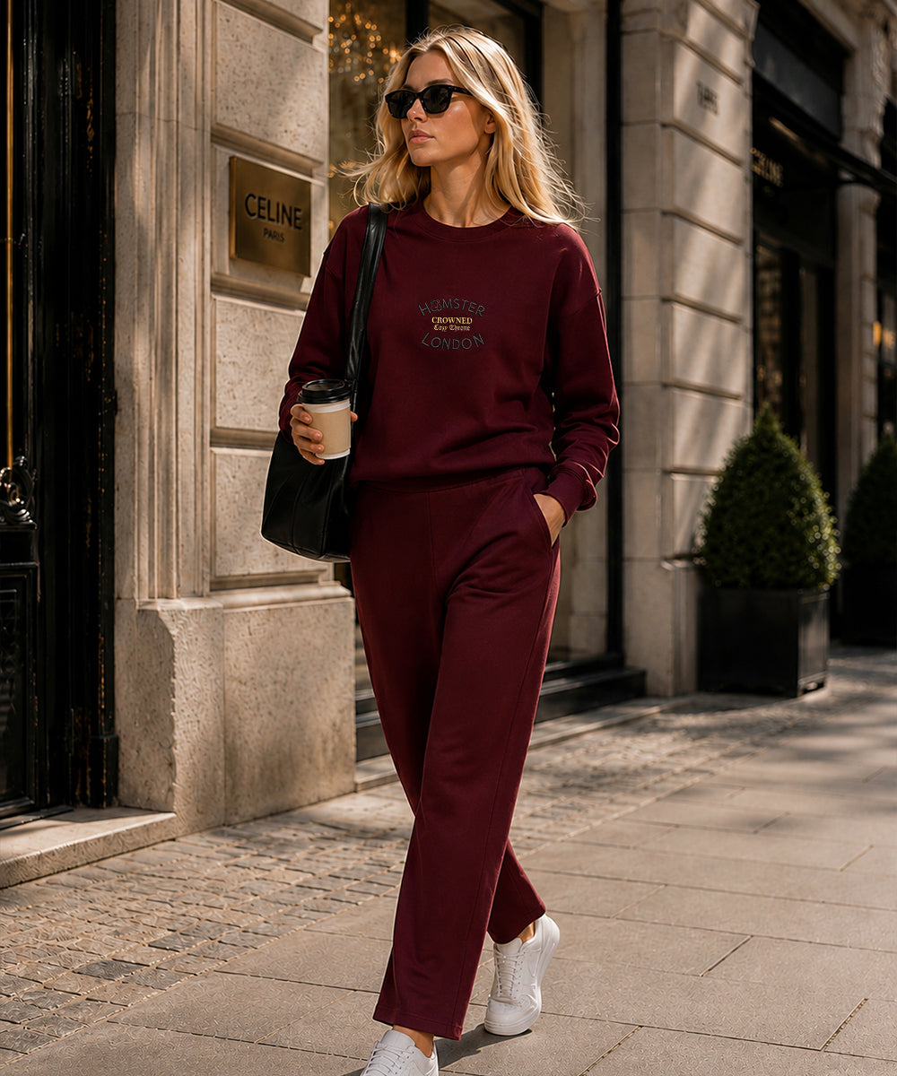 Hamster London Crowned Cozy Throne Sweatshirt & Lowers Set Maroon