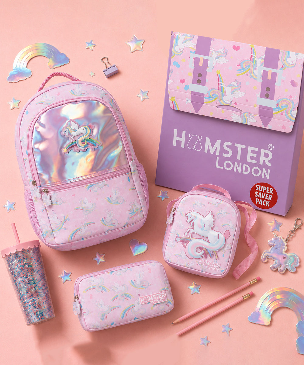 Hamster London Gift Bundle Perky Unicorn Backpack, Sling, Pouch & Sipper Set of 4