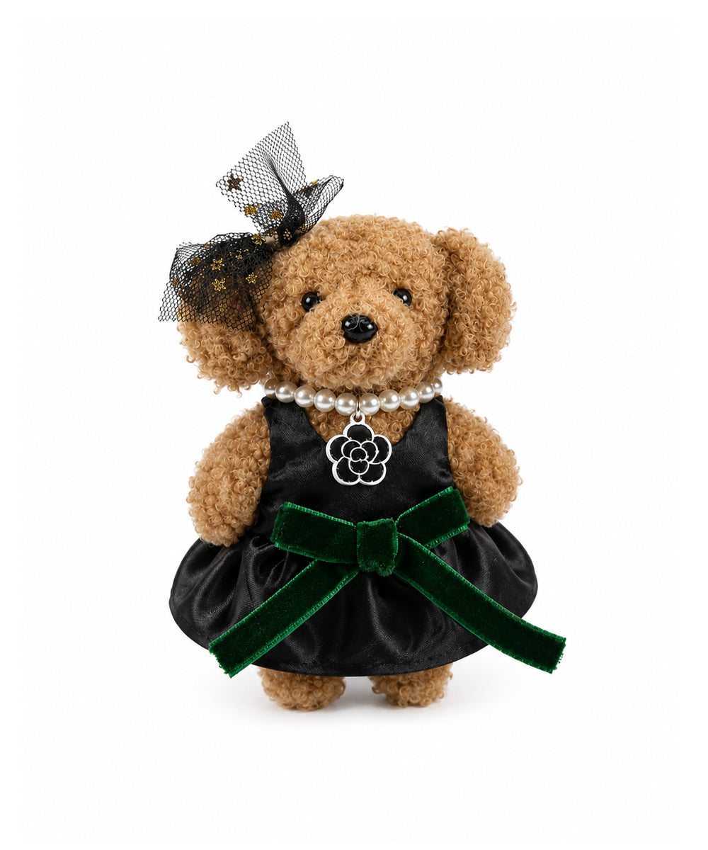 Black Satin Teddy Bear Bag Charm with Silver Rhinestone Strap