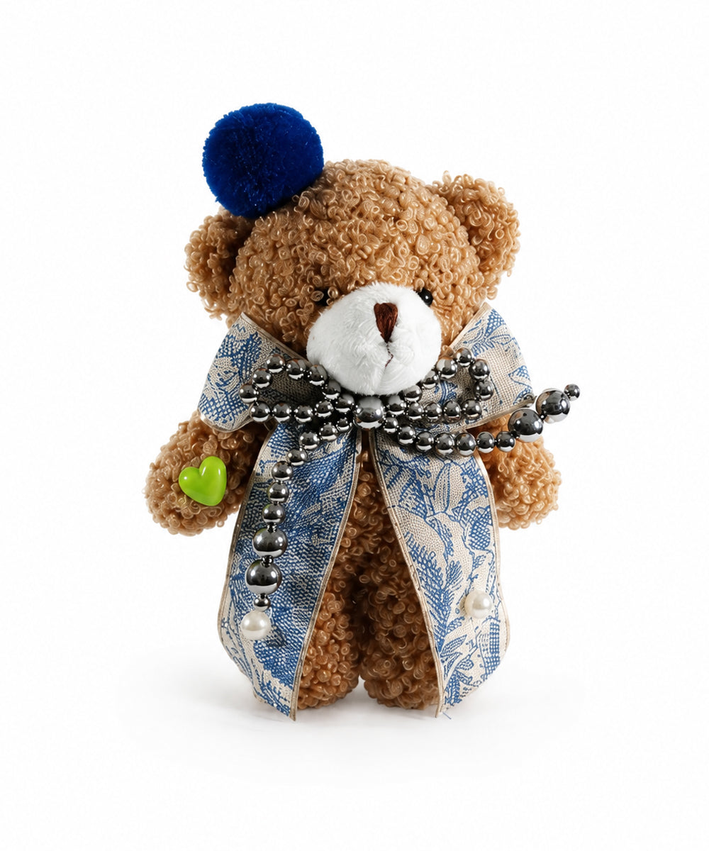 Blue Bow Teddy Bear Bag Charm with Sparkling Cord Strap