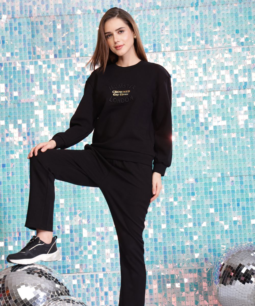 Hamster London Crowned Cozy Throne Sweatshirt & Lowers Set Black