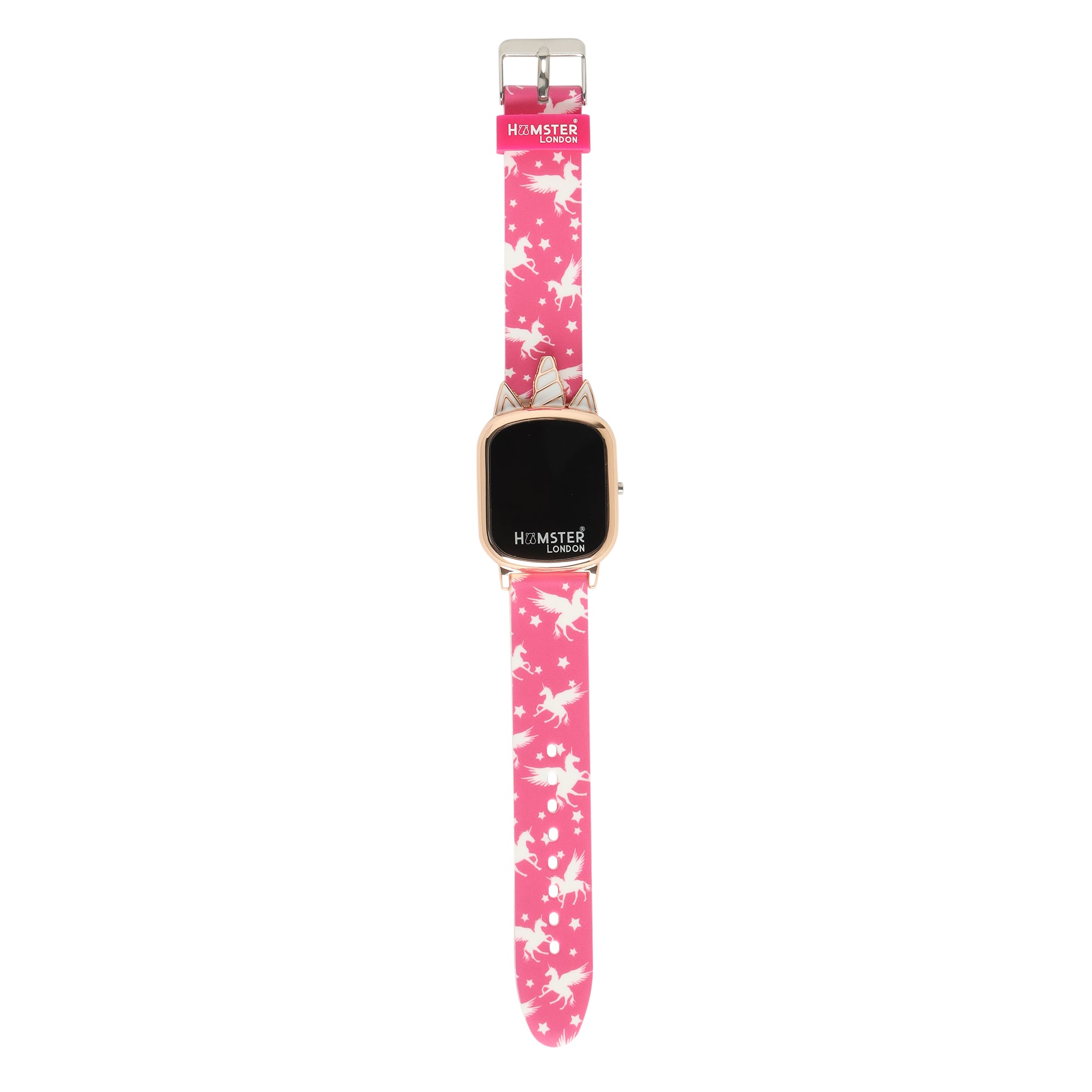 Hamster London Unicorn Metal Horn Pink Digital Watch