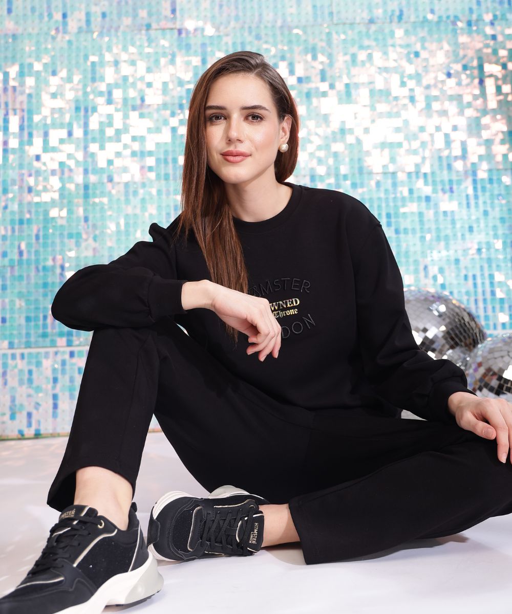 Hamster London Crowned Cozy Throne Sweatshirt & Lowers Set Black