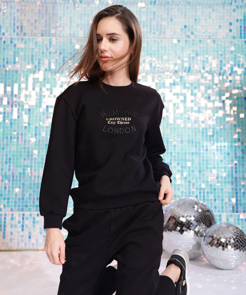 Hamster London Crowned Cozy Throne Sweatshirt & Lowers Set Black