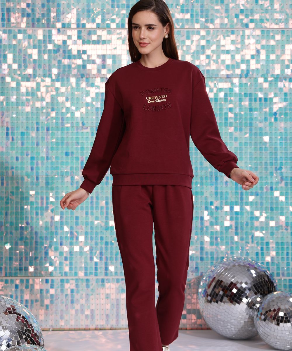 Hamster London Crowned Cozy Throne Sweatshirt & Lowers Set Maroon