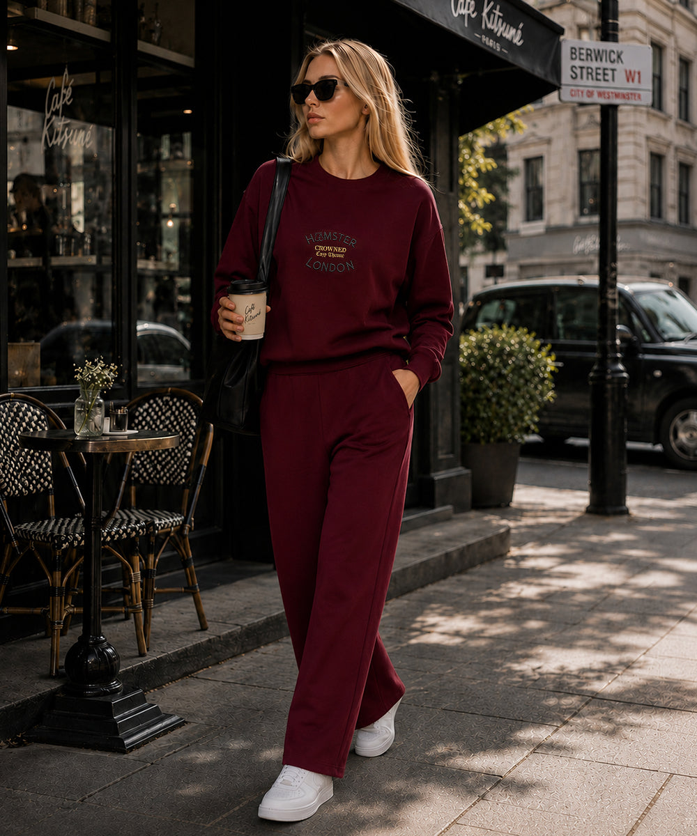 Hamster London Crowned Cozy Throne Sweatshirt & Lowers Set Maroon