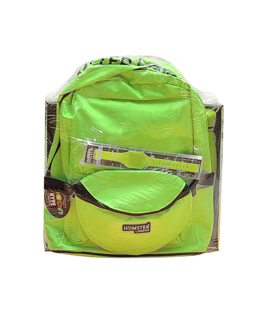 Hamster London Neon Backpack Gift Set with Waist Bag, Stainless Steel Bottle & Slap Watch