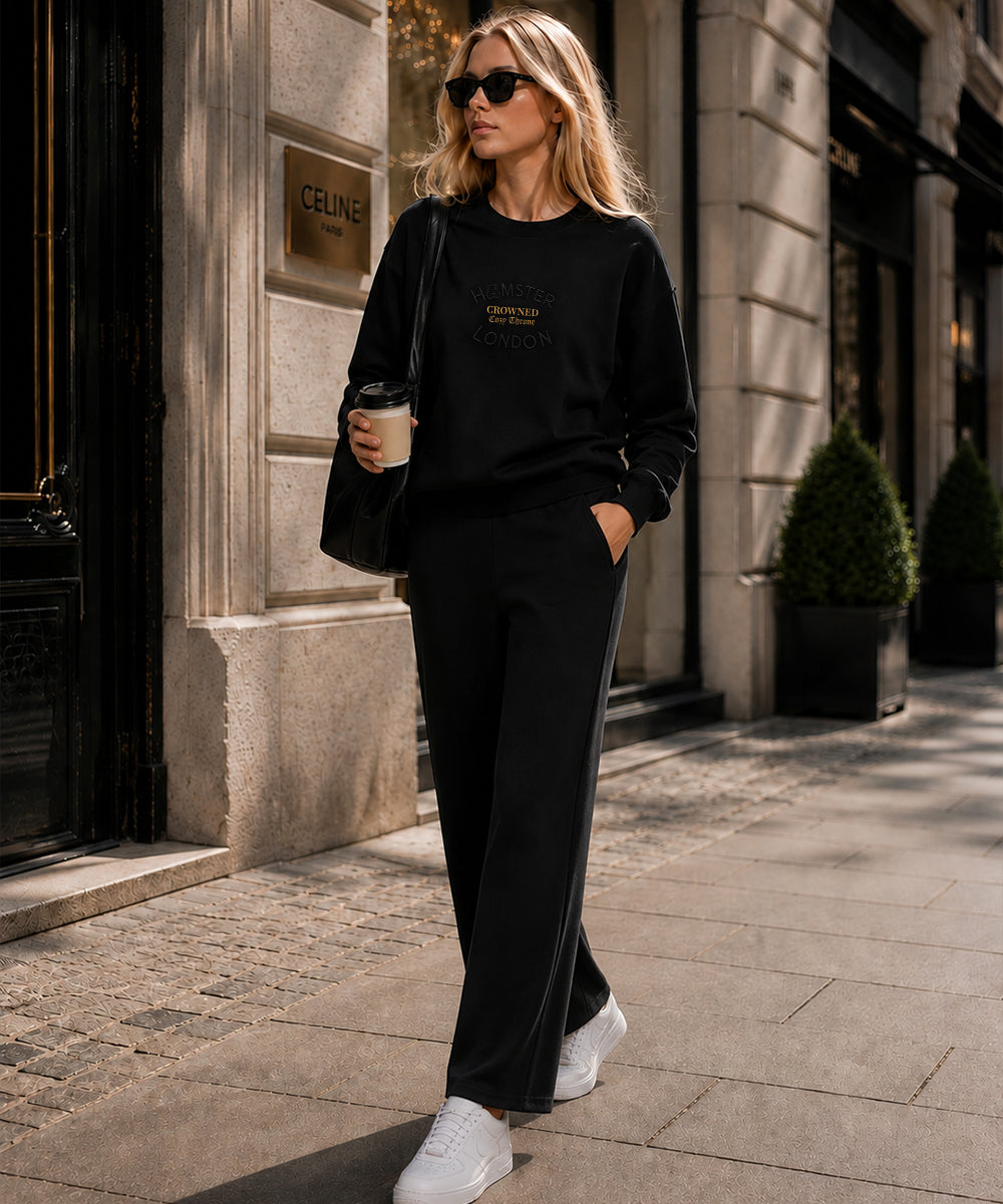 Hamster London Crowned Cozy Throne Sweatshirt & Lowers Set Black