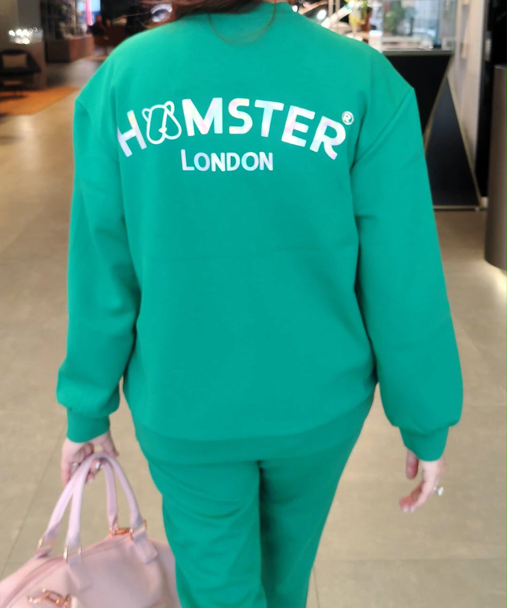 Hamster London Pup H Holiday Green Sweatshirt with Lower Set