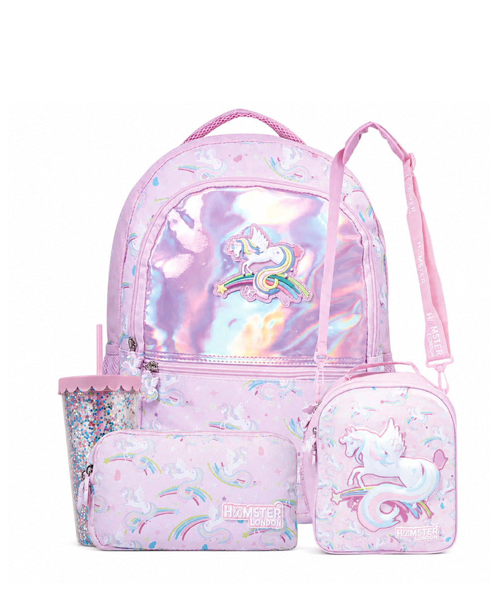 Hamster London Gift Bundle Perky Unicorn Backpack, Sling, Pouch & Sipper Set of 4