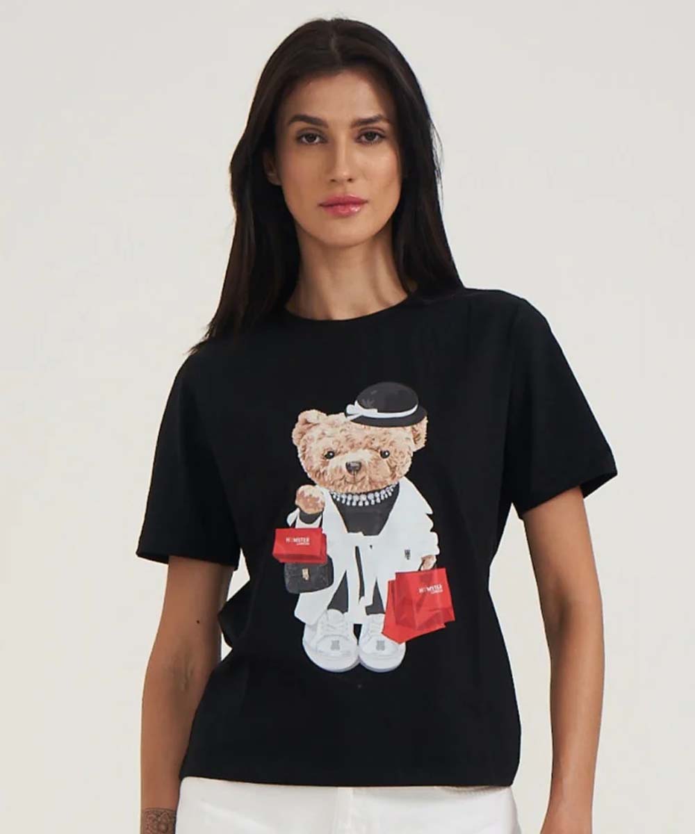 Hamster London Ted H Shopaholic T-Shirt Black