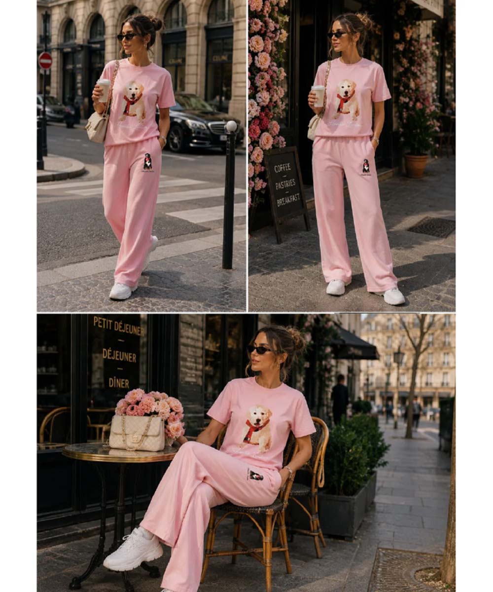 Hamster London Pup H Labrador T-shirt Pink With Pup H Lower Set