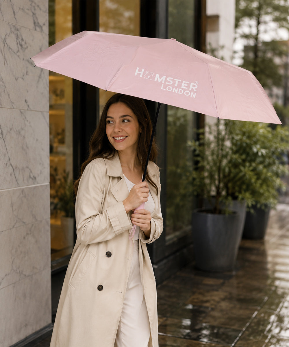 Hamster London Colored Handle Auto Umbrella Pink