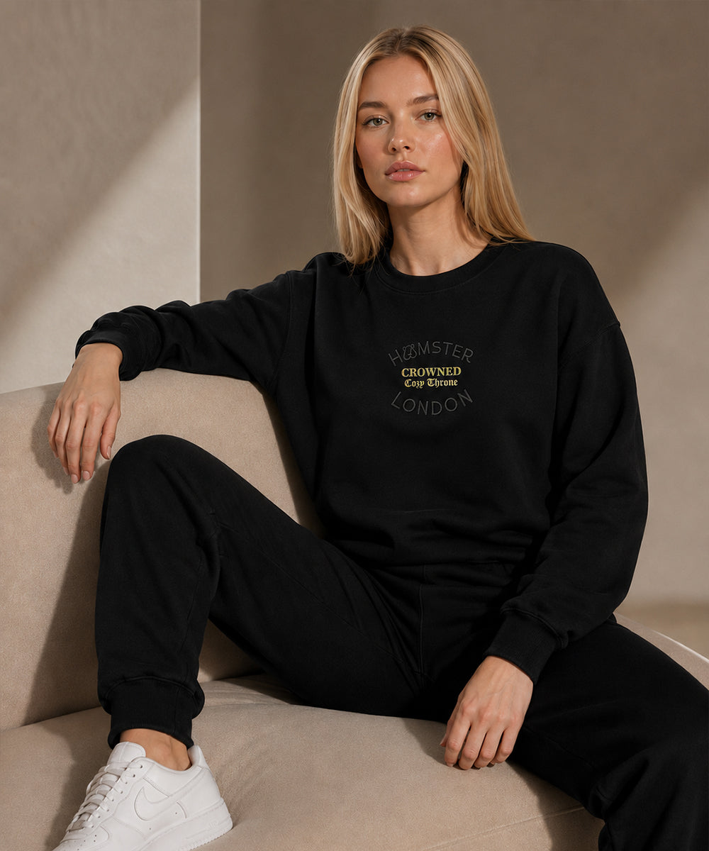 Hamster London Crowned Cozy Throne Sweatshirt & Lowers Set Black