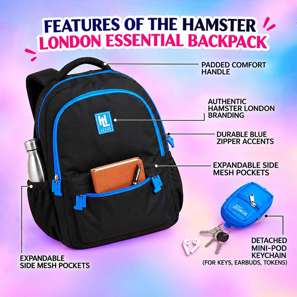 Hamster London Essential Backpack With Bag Charm Black 16inch