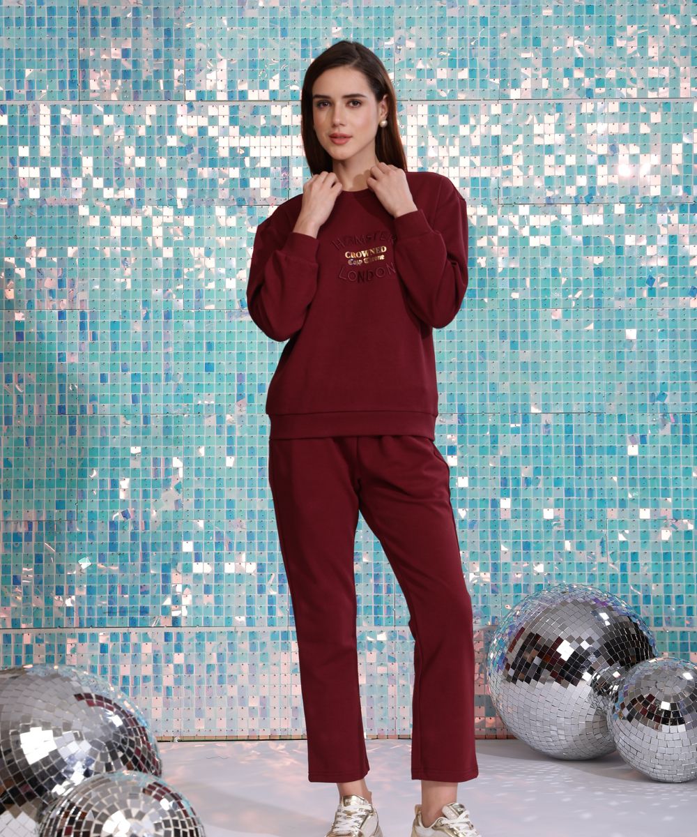 Hamster London Crowned Cozy Throne Sweatshirt & Lowers Set Maroon