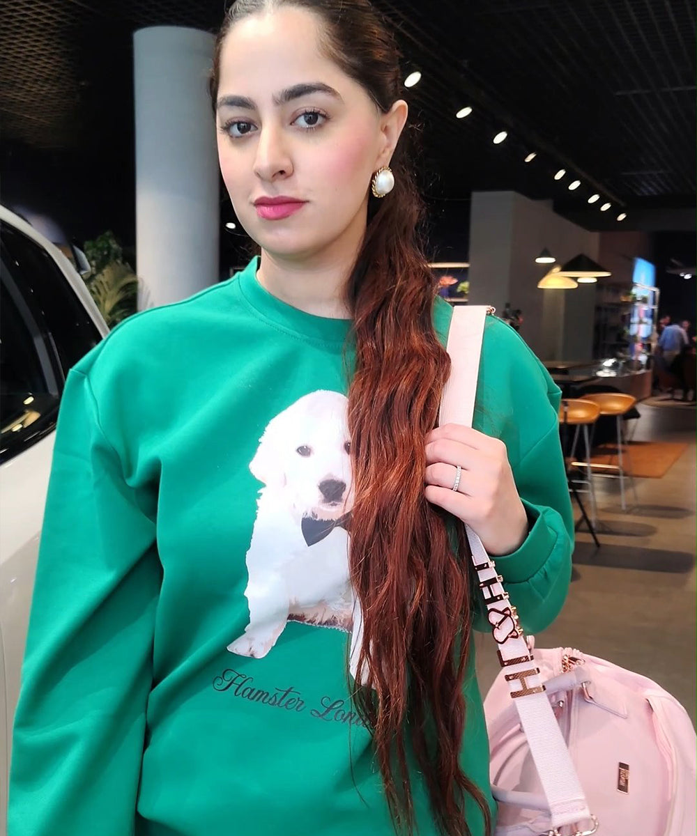 Hamster London Pup H Holiday Green Sweatshirt with Lower Set