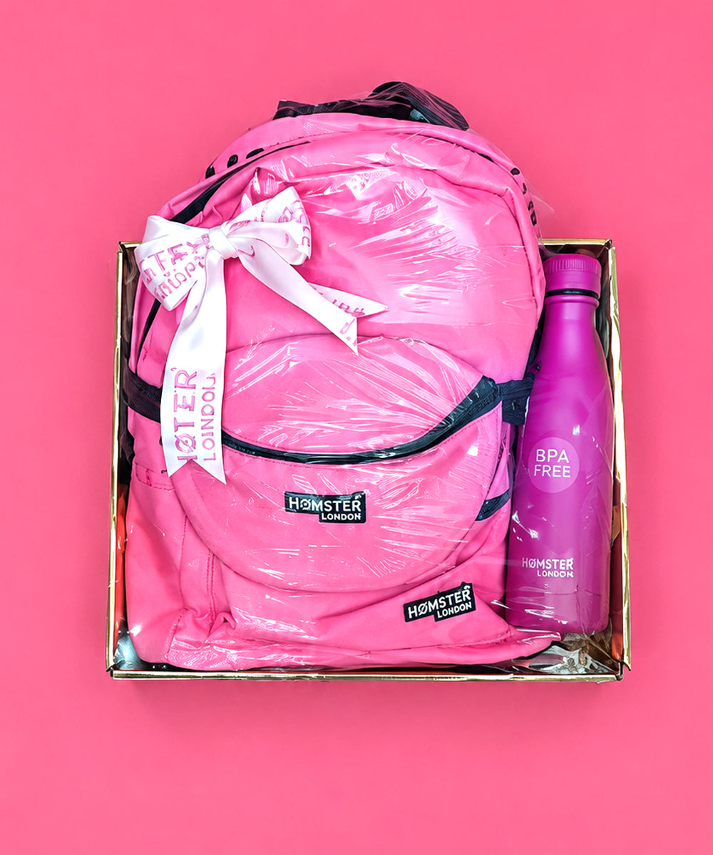 Hamster London Classic Backpack Gift Set with Waist Bag, BPA-Free Bottle & Slap Watch – Pink