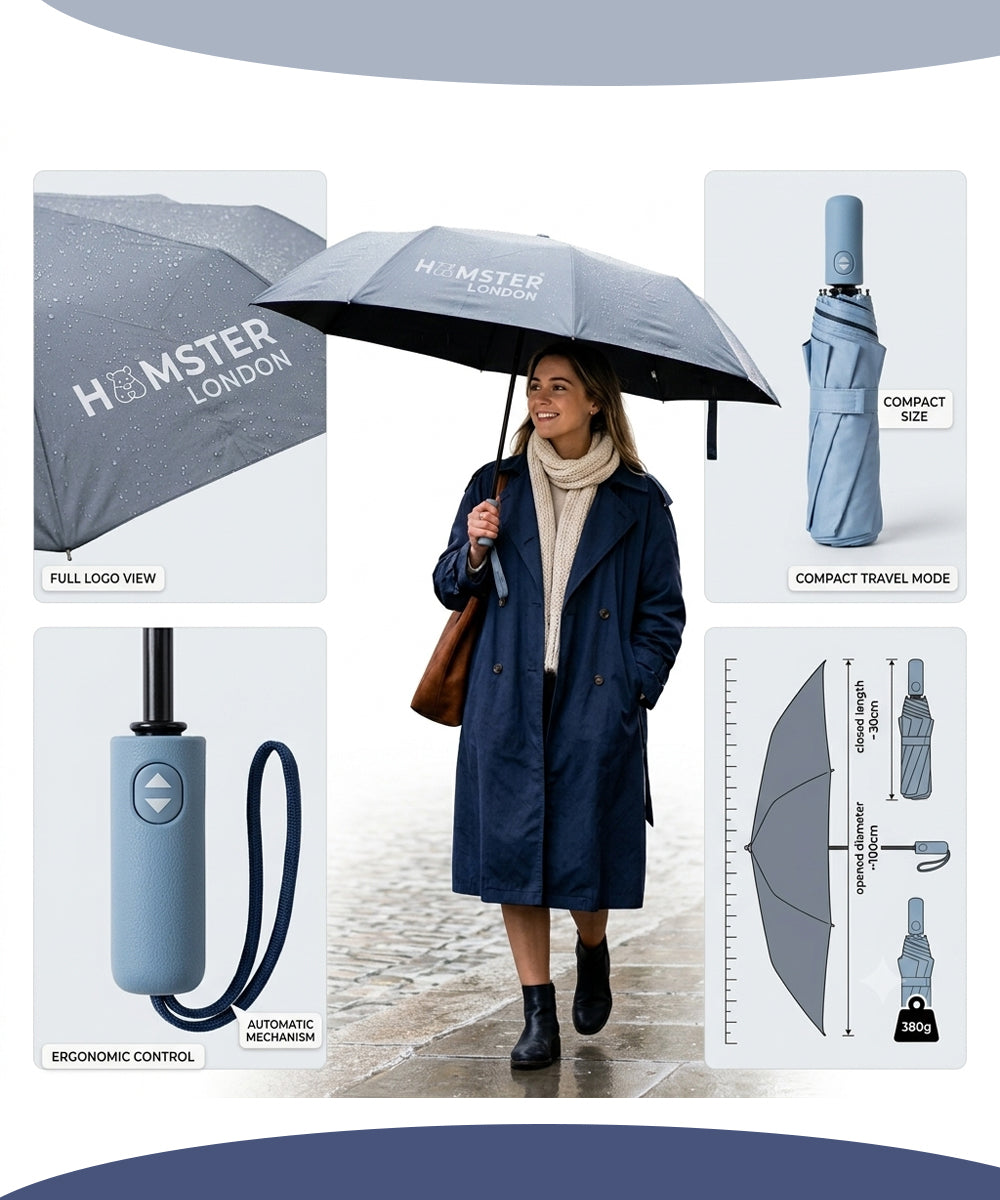 Hamster London Colored Handle Auto Umbrella Light Blue