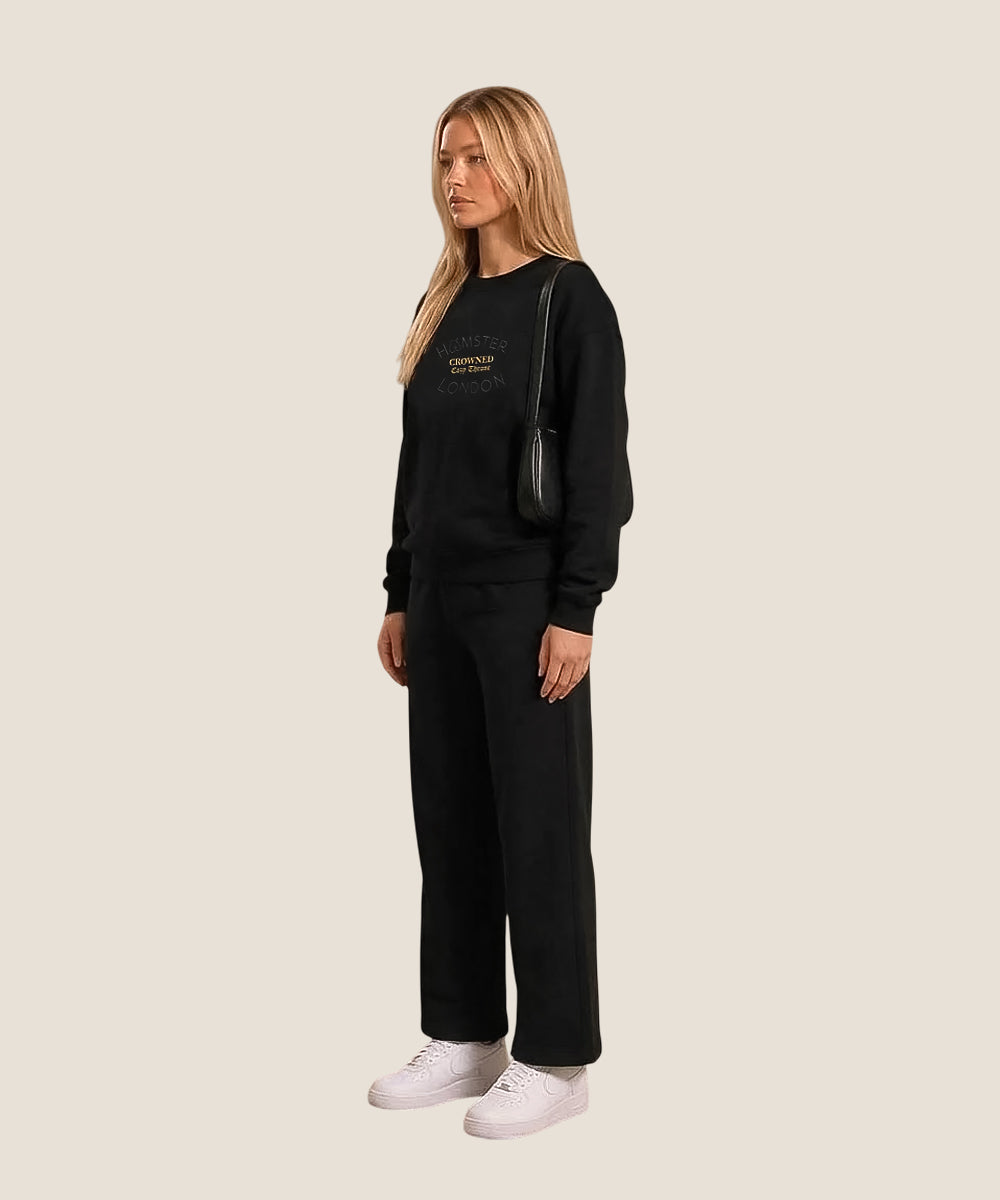 Hamster London Crowned Cozy Throne Sweatshirt & Lowers Set Black