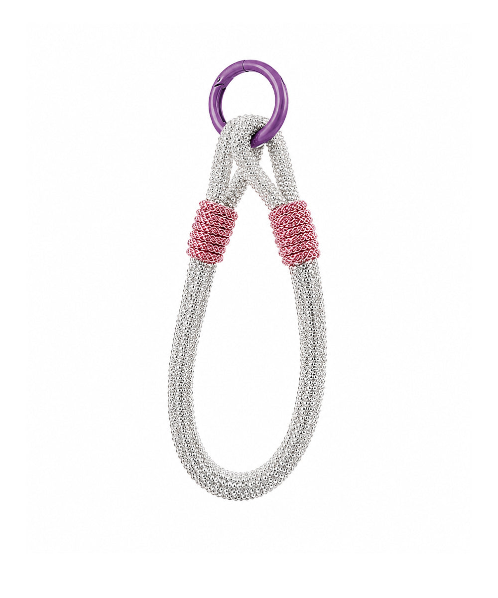 Lilac Lace Teddy Bear Bag Charm with Pearl Bow & Silver Rhinestone Strap