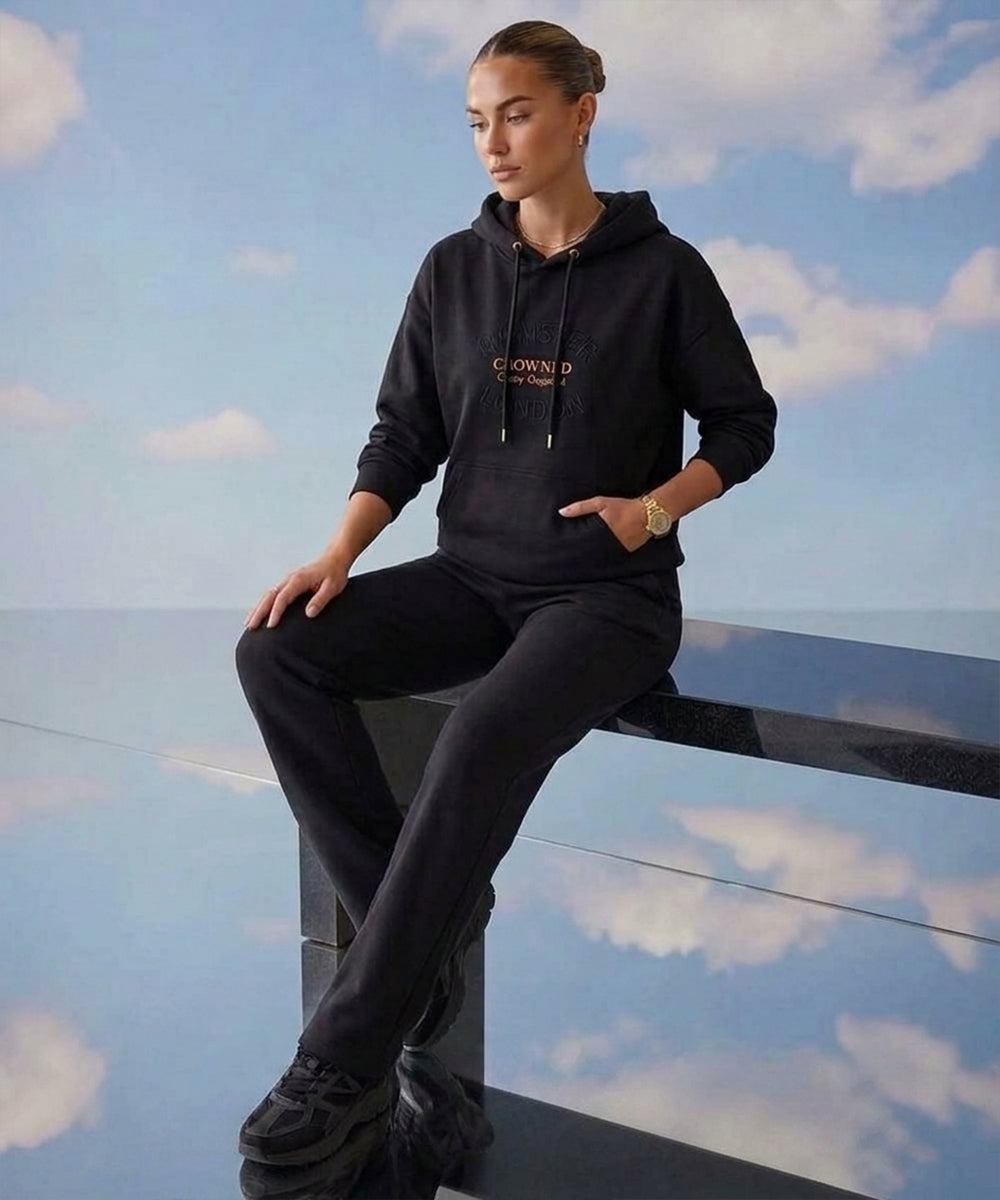 Hamster London Crowned Cozy Throne Hoodie & Lowers Set Black