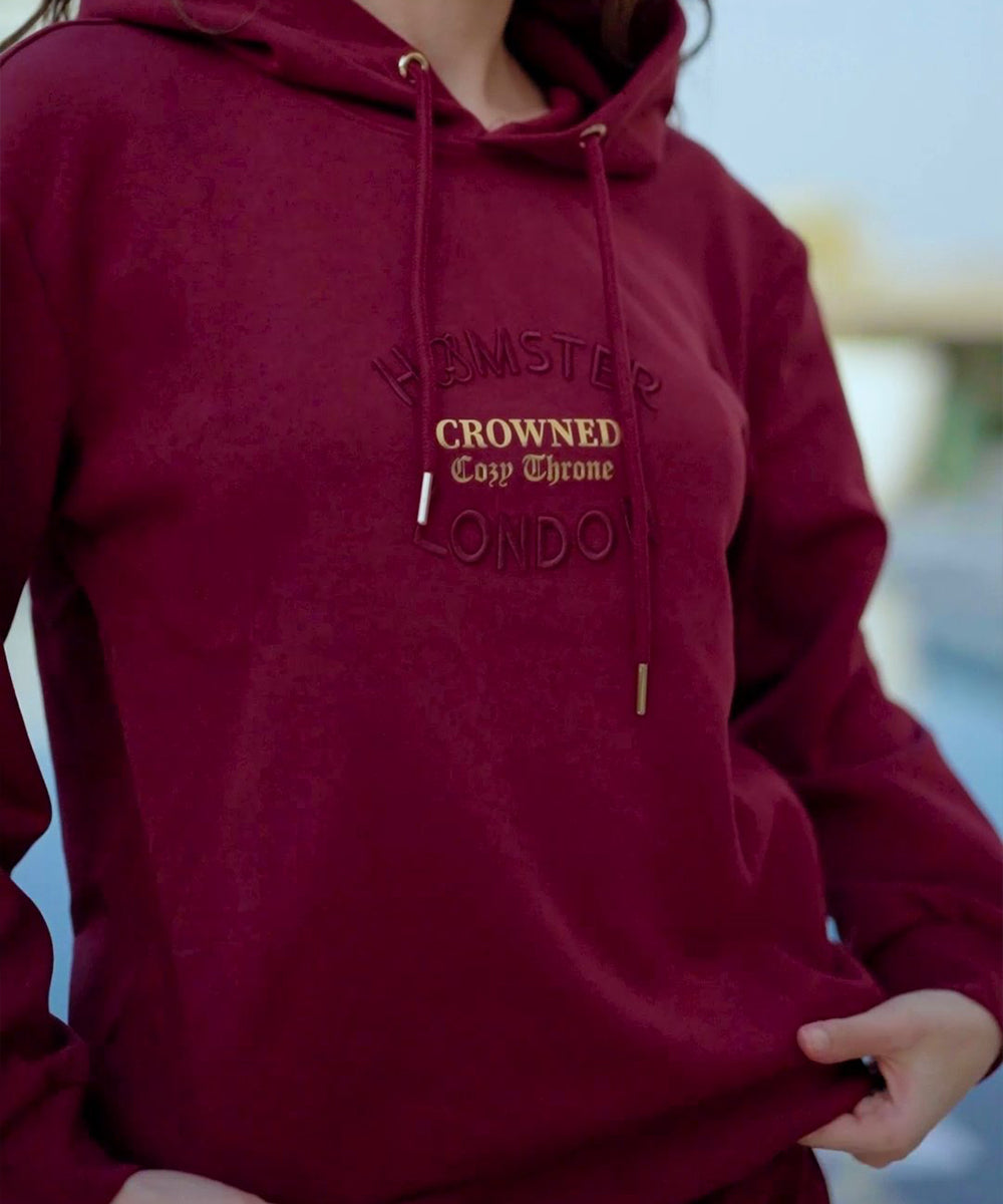 Hamster London Crown Hoodie Maroon Coord Set