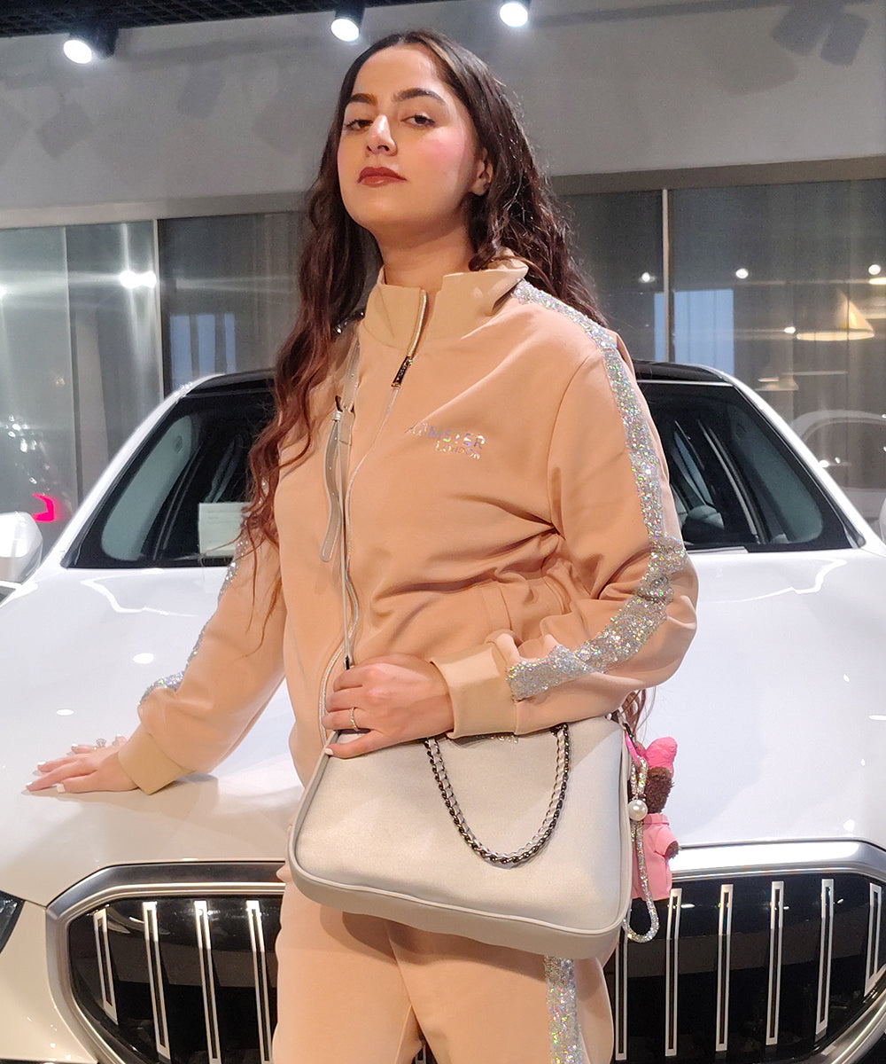 Hamster London Bling Zipper Jacket & Lowers Set Beige