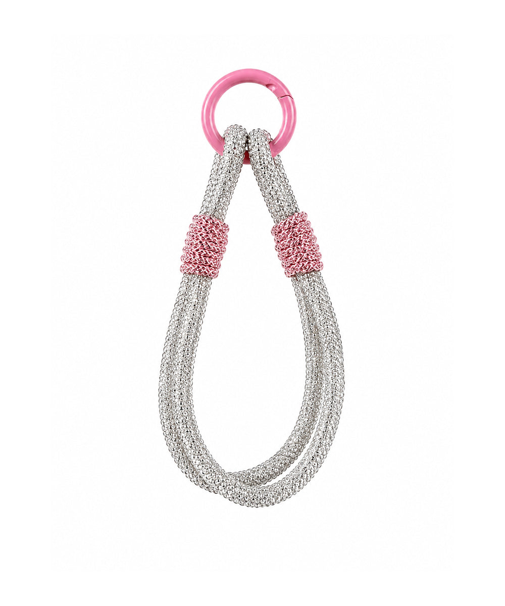 Pink Pearl Bow Teddy Bear Bag Charm with Silver Rhinestone Strap