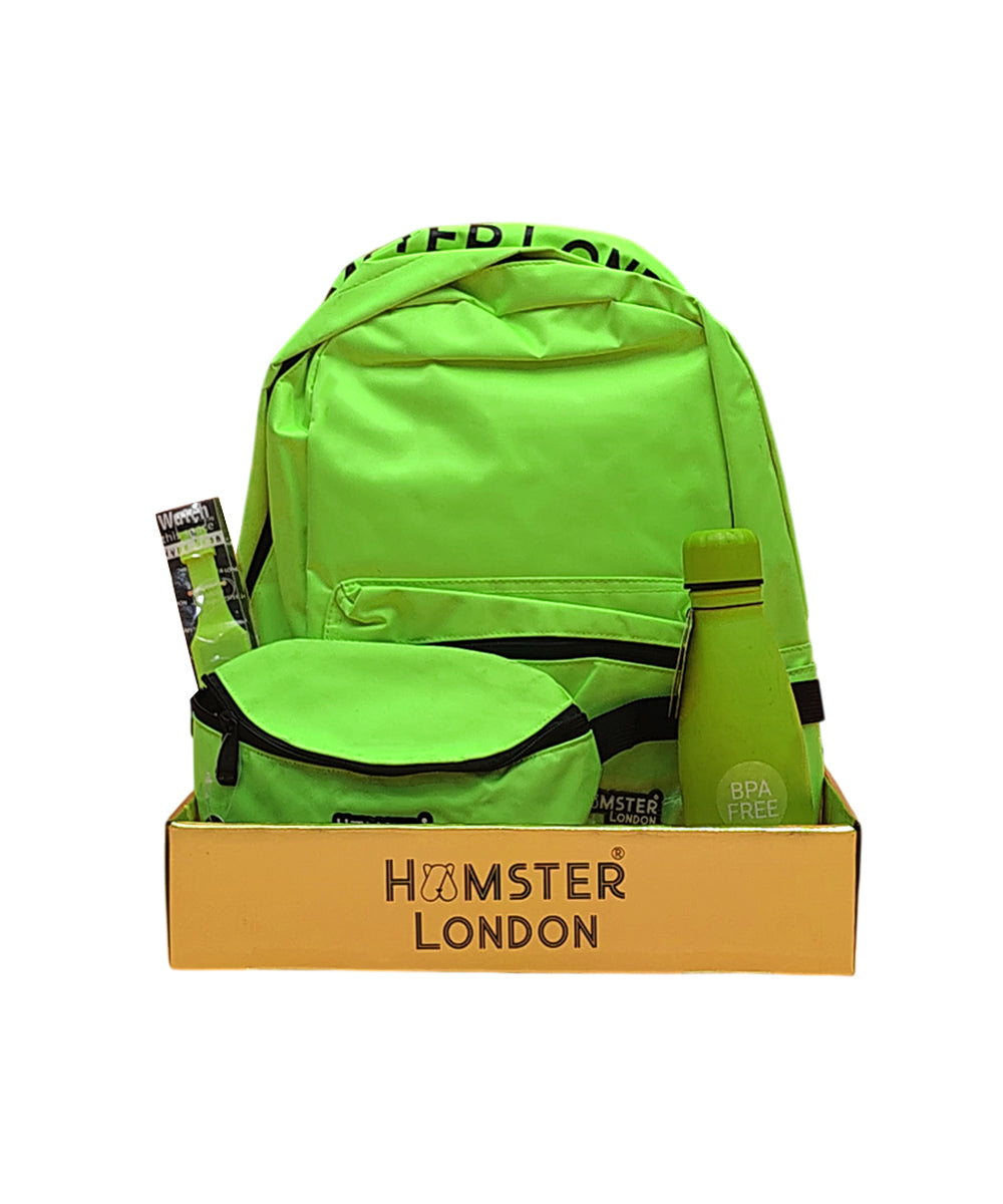Hamster London Neon Backpack Gift Set with Waist Bag, Stainless Steel Bottle & Slap Watch