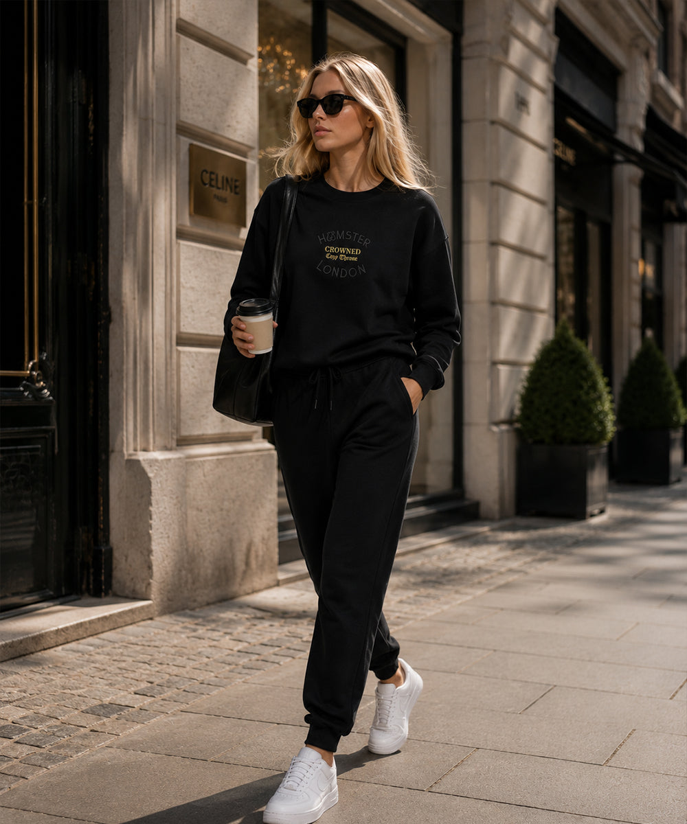 Hamster London Crowned Cozy Throne Sweatshirt & Lowers Set Black