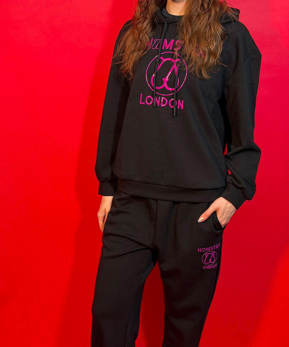 Hamster London Teddy Neon Hoodie Coord Set Black
