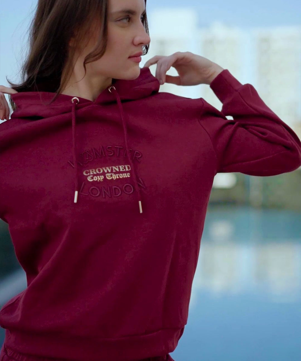 Hamster London Crown Hoodie Maroon Coord Set