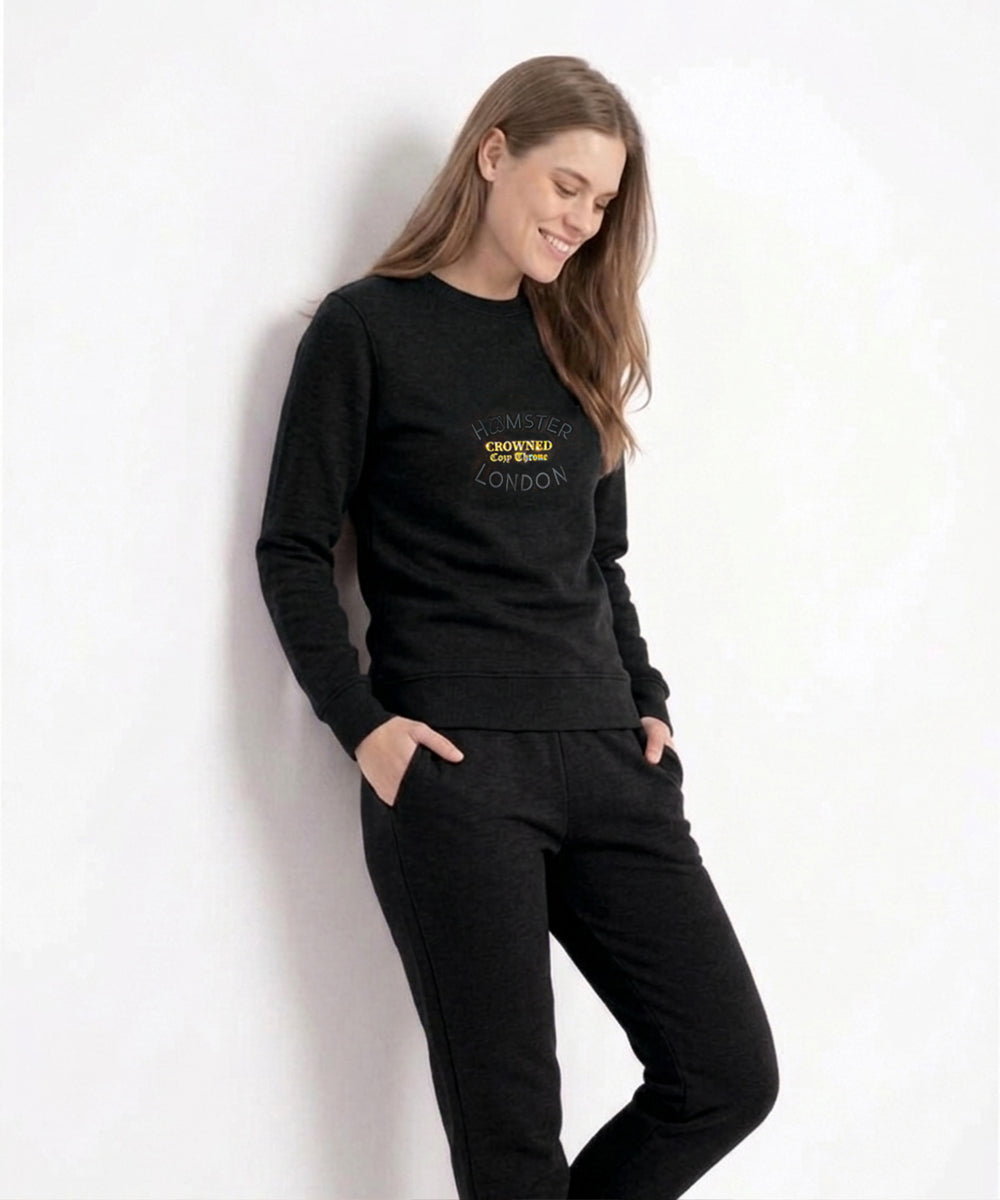 Hamster London Crowned Cozy Throne Sweatshirt & Lowers Set Black
