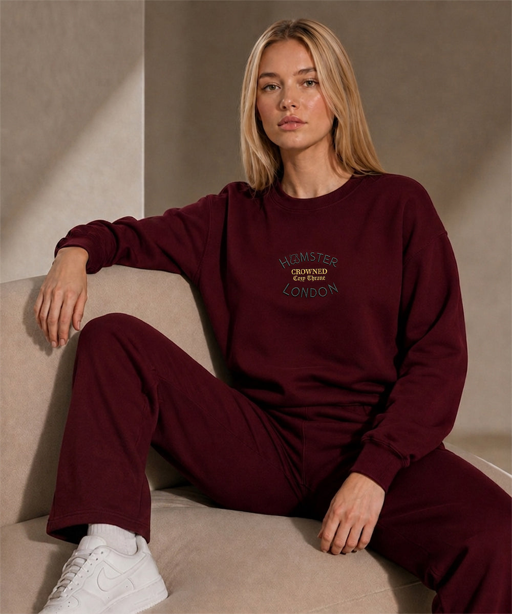 Hamster London Crowned Cozy Throne Sweatshirt & Lowers Set Maroon