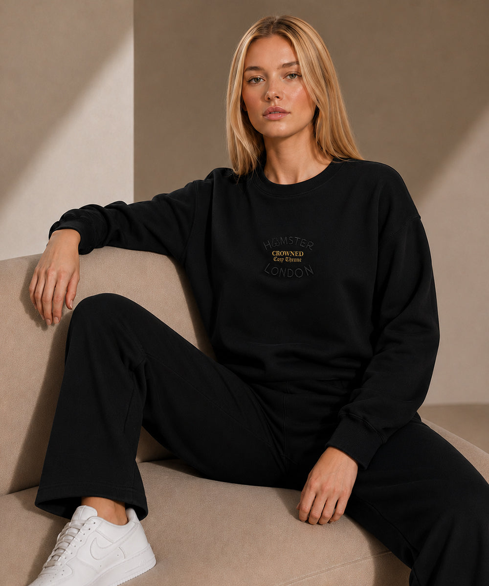 Hamster London Crowned Cozy Throne Sweatshirt & Lowers Set Black