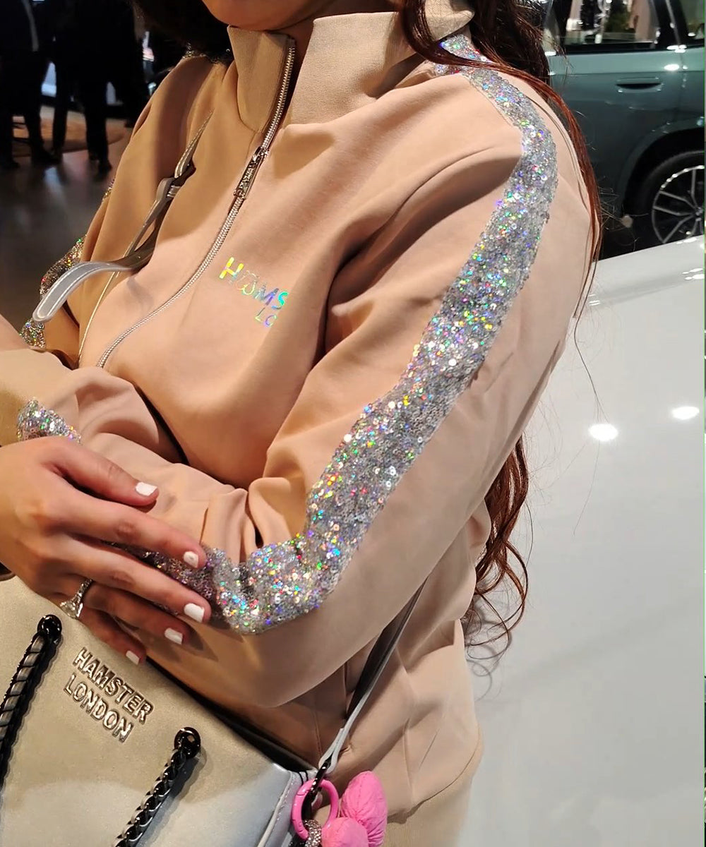 Hamster London Bling Zipper Jacket & Lowers Set Beige